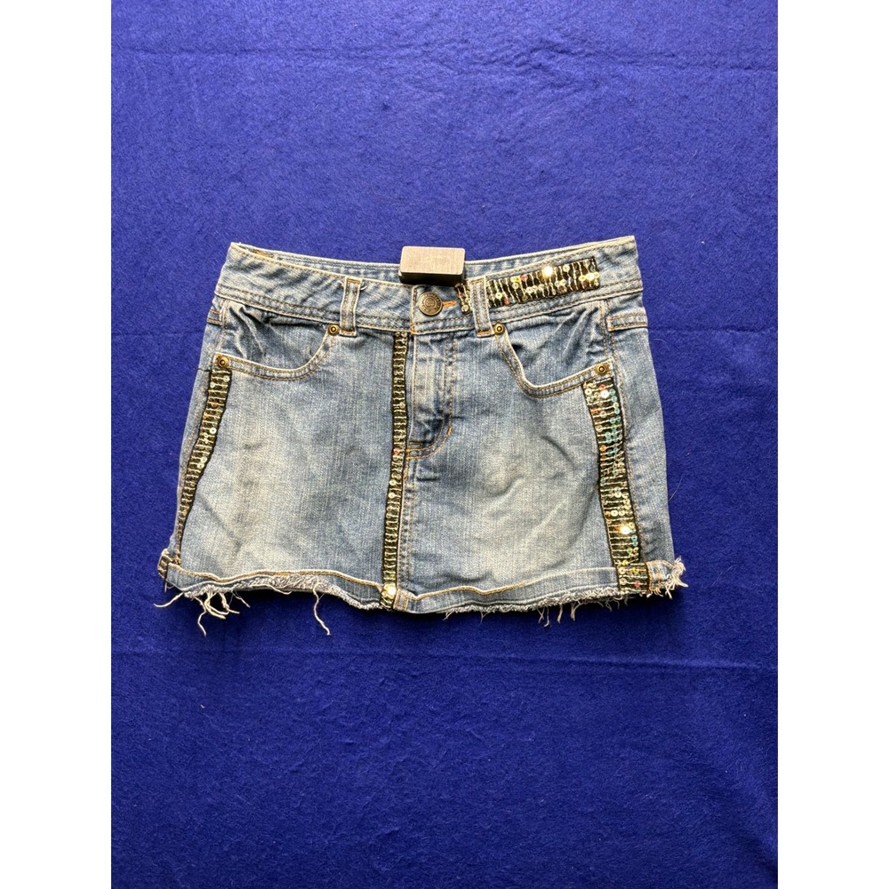 Y2K Girls Mary-Kate and Ashley Sequin Denim Mini Skirt 10 Blue